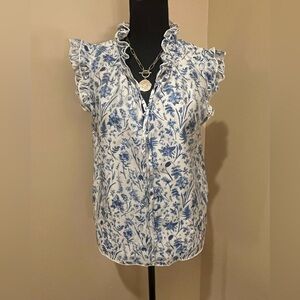 Bailey 44 Romantic Blue and White Floral Ruffle Blouse